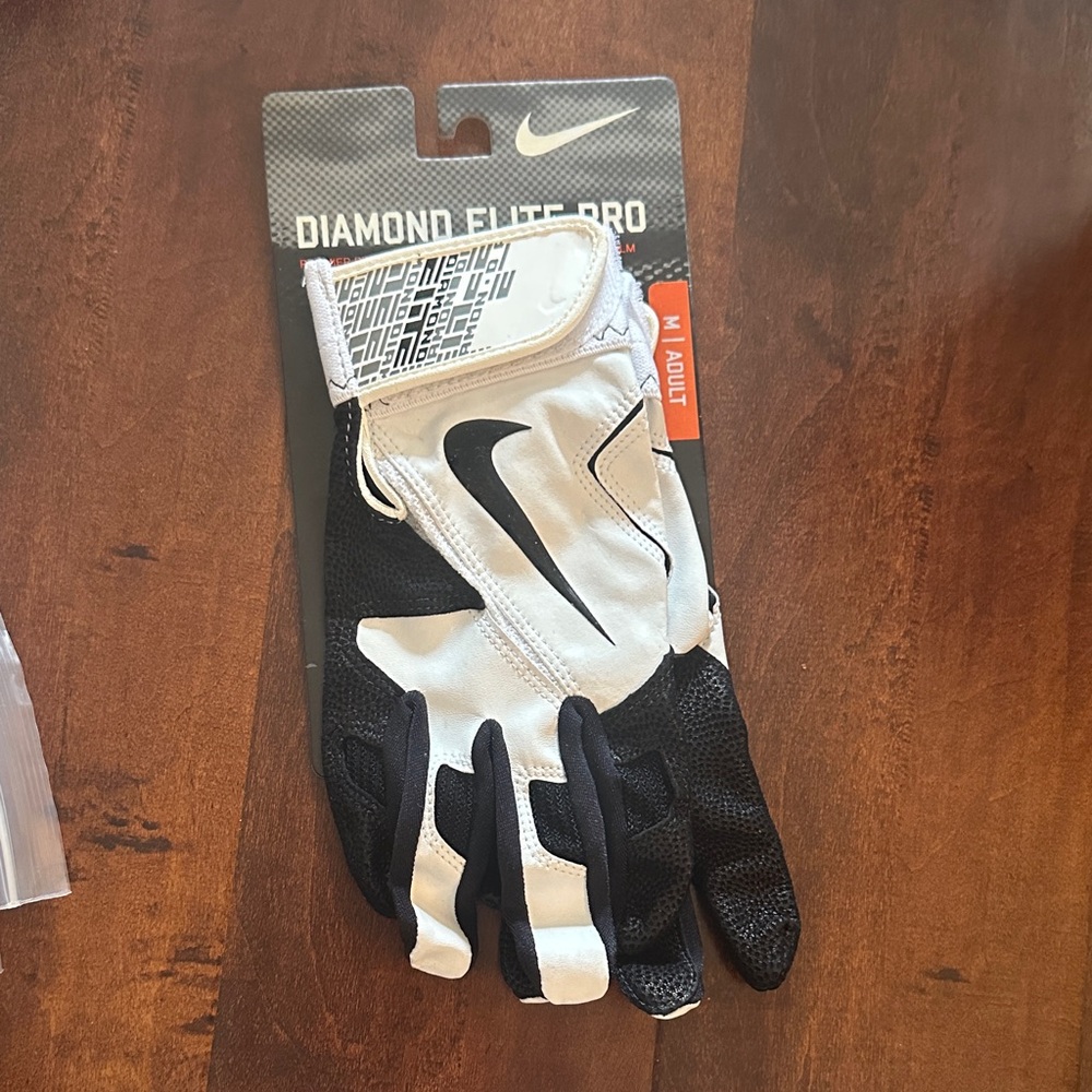 Nike White and Black Diamond Elite Pro Batting Glove Size M
